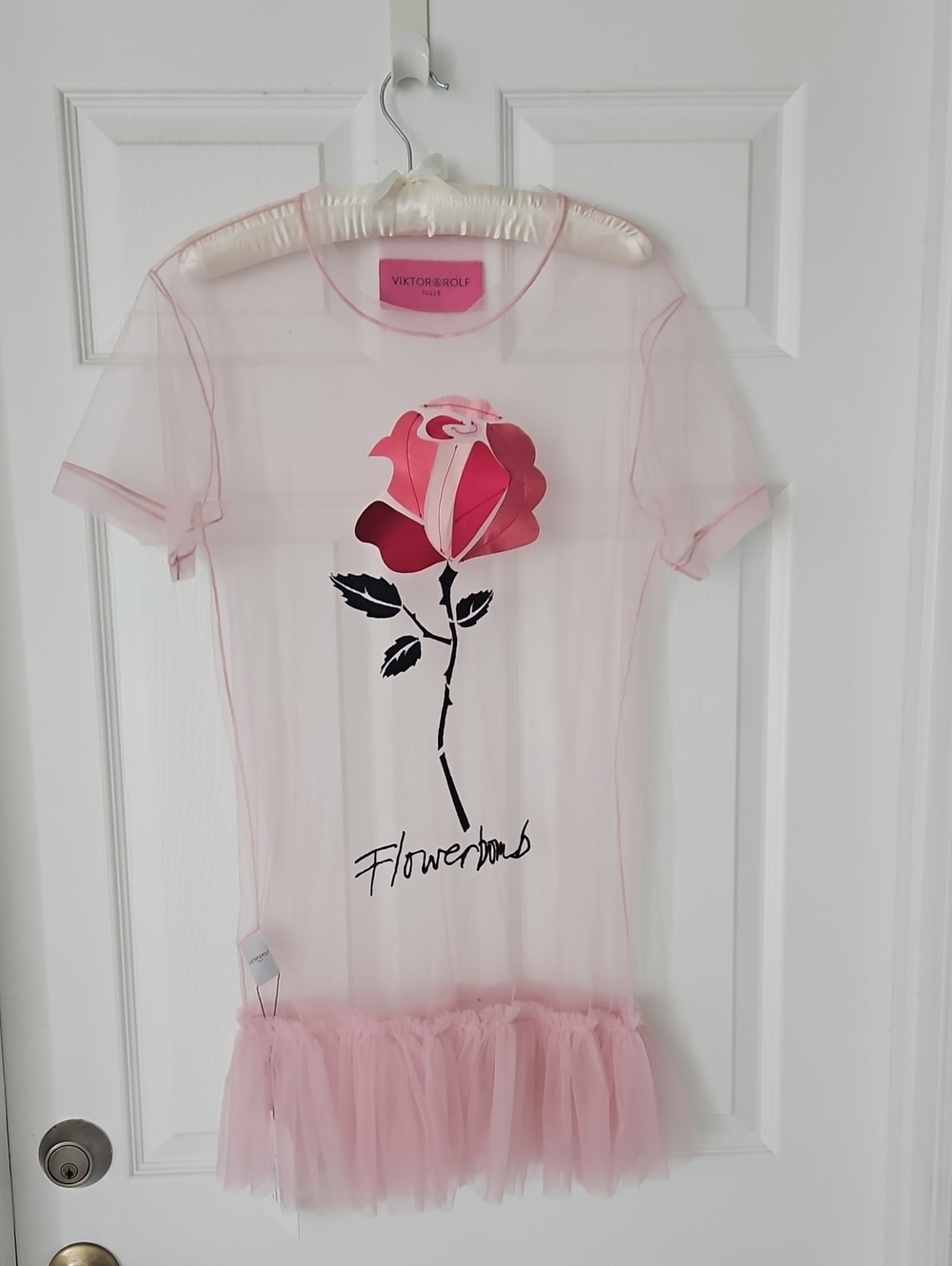 Viktor & Rolf Pink Rose Graphic Sheer Mini Dress